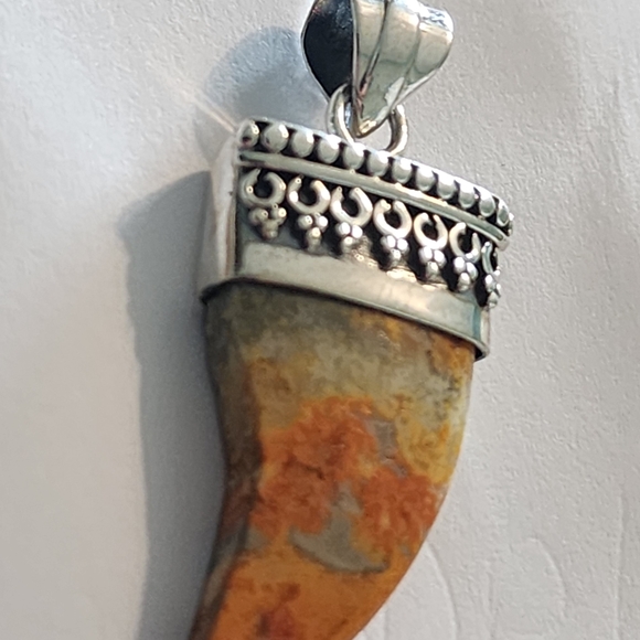 Artisan Sterling Silver Earthy Stone Bumble Bee Jasper Horn Pendant Jeweley - Picture 6 of 6